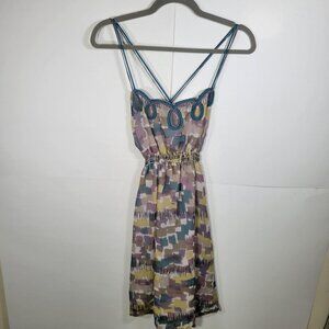 Wendy Katlen Multicolor Abstract Print Silk Blend Spaghetti Strap Dress Sz 0